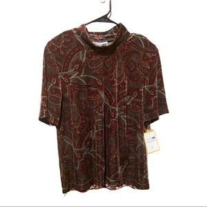 Leslie Fay Haberdashery Velour Mock Neck Tee